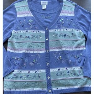 Teddi 1 Piece Sweater Cardigan Floral Oyster, 3D Granny Core, Cottage Size M VTG